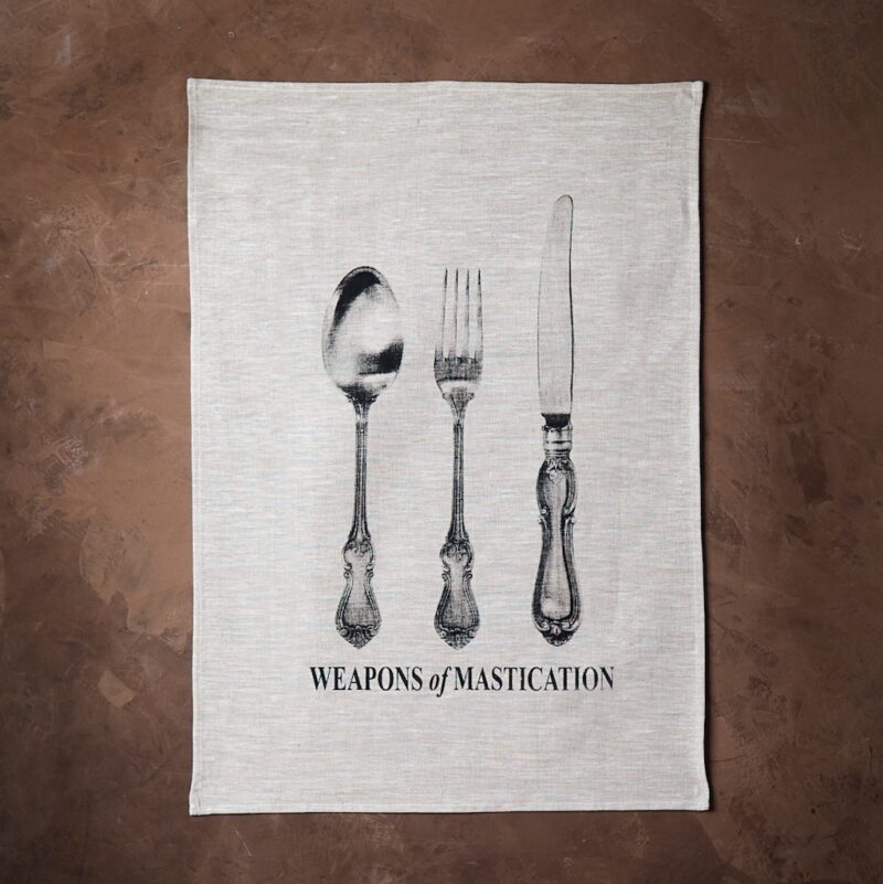 Weapons of Mastication Tea towel Screenprint of Linen 2013-2020